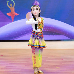 儿童新疆舞演出服手鼓舞56个民族少数民族维族维吾尔族舞蹈裤子装