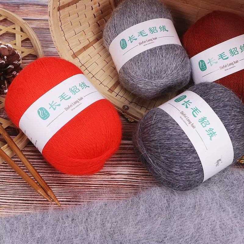 新款直销长毛水貂绒毛线织围巾帽子毛衣毛线手工编织材料包diy手