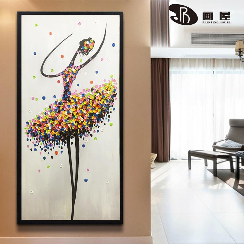 新款直销玄关过道装饰画走廊挂画现代竖版芭蕾舞手绘油画客厅立体图片