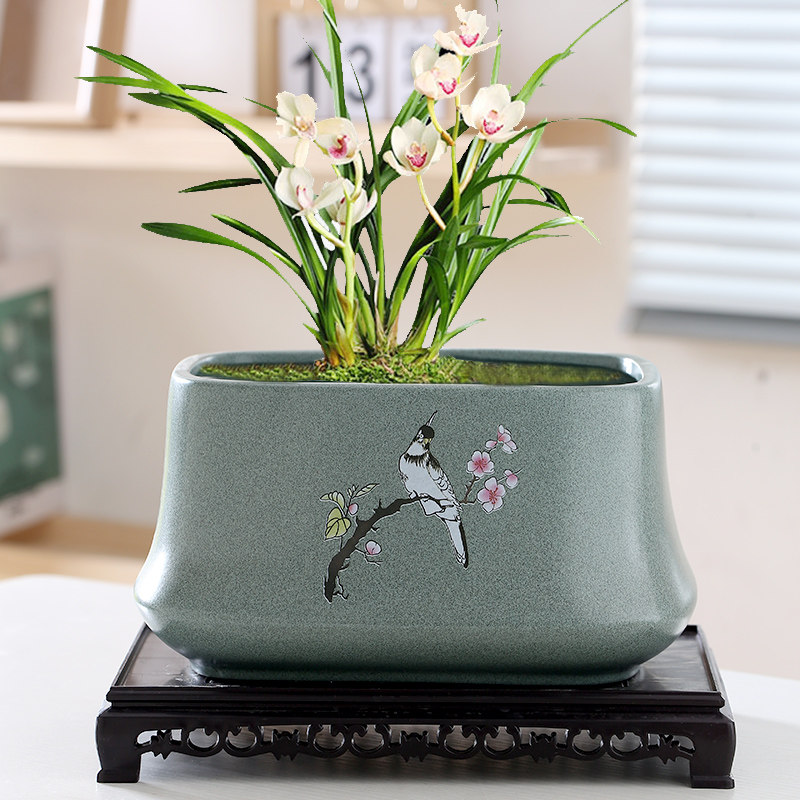 长方形陶瓷花盆简约大号家用蝴蝶兰郁金香绿植群生专用创意个性盆