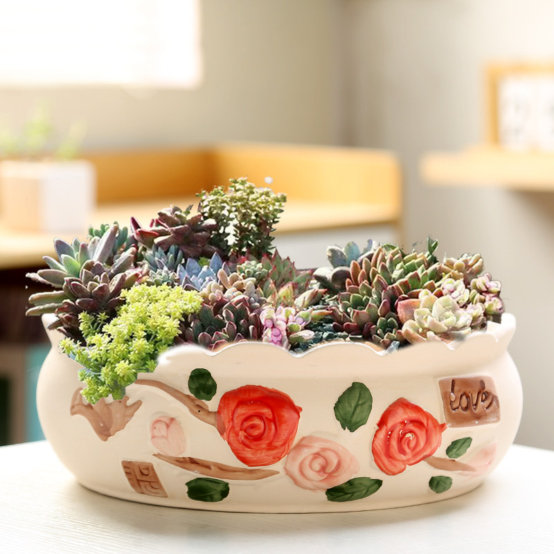 大口径粗陶透气多肉群生植物花盆陶瓷超大号拼盘创意花盆清仓捡漏,家居饰品,花盆,淘宝优惠券,粉丝福利购,淘宝优惠卷