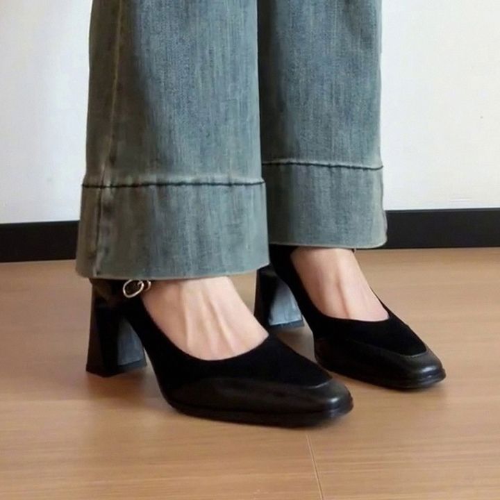 买手店明星同款2025新款气质绝美法式单鞋女方头高跟鞋子舒适不累
