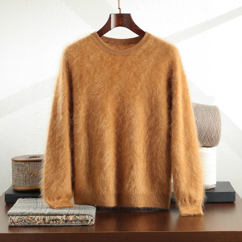 【刘雯同款】冬季拉绒羊绒衫男士100羊绒毛衣圆领上衣加厚保暖针