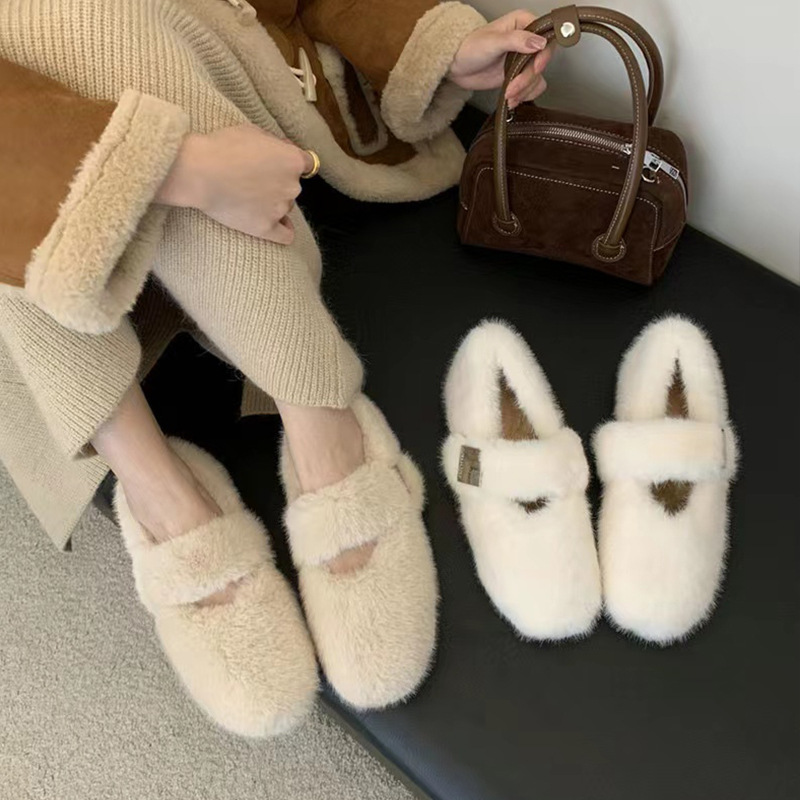 买手店明星同款网红高级感毛毛鞋女2025秋冬新款一脚蹬豆豆鞋内增