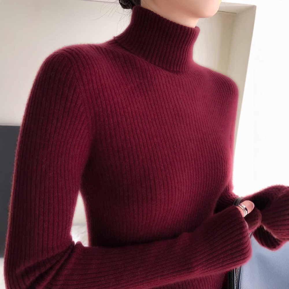 【刘雯同款】羊绒衫女秋冬高领毛衣女抽条高翻领针织衫内搭显瘦百