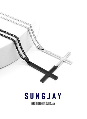 极速倒十字架吊坠不掉色黑色倒逆十字架钛钢项链女V潮男个性简约