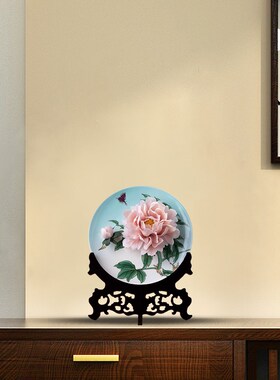 极速粉黛佳人牡i丹花陶瓷挂盘瓷花花朵摆件客厅家居办公室酒柜装
