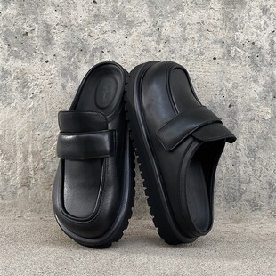 男F黑色德比皮鞋 新品 包头拖鞋 新款 4.5CM厚底增高 两点浪漫2026夏季