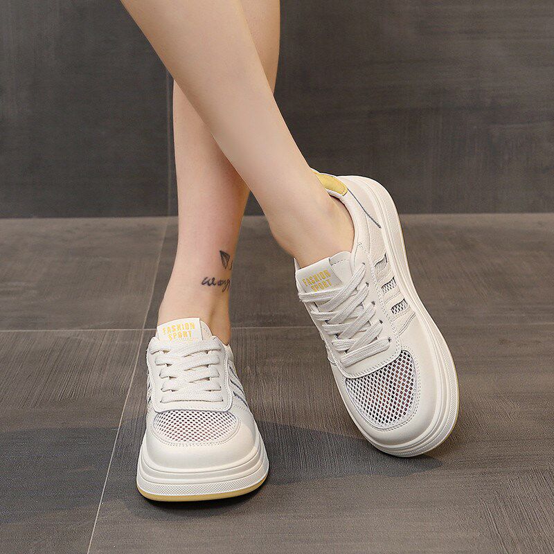 新品踩屎感真皮网面小白鞋女款2026G新款夏季透气网鞋女防滑软底