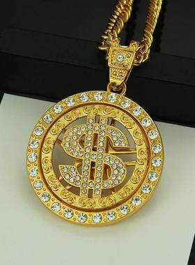极速Hip Hop Diamond Turning Dollar Pendant NecklaceV Persona