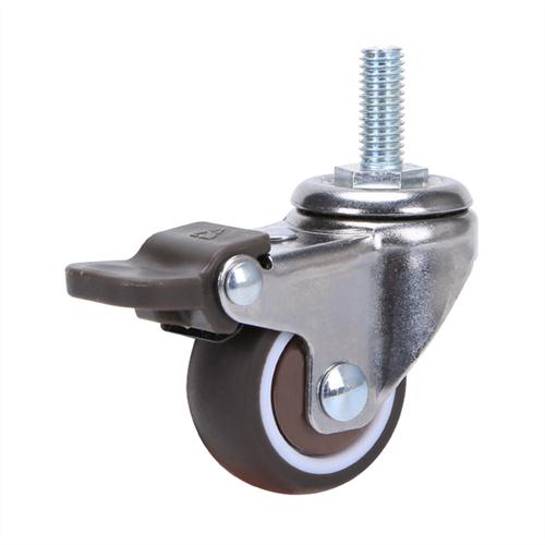 极速丝杆M6M8M10螺丝t万向轮脚轮软橡胶静音滚轮活动带煞车M12家