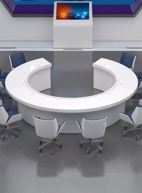 极速白色烤漆f大圆形会议桌C形商务洽谈桌创意弧形会议桌C形操作