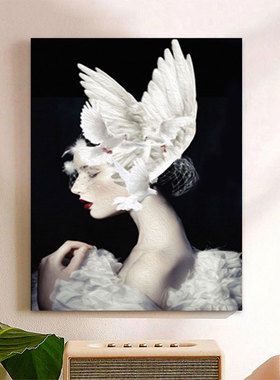 新品diy数f字油彩画水彩油画填色白鸽女孩手工画画定制涂色填充装