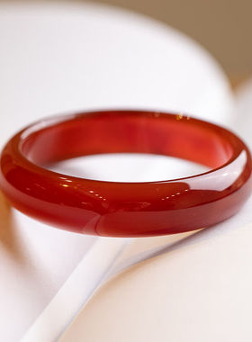 极速万礼福红玛瑙手镯女玉镯子A红色玉髓细条女款玉石镯子送女友