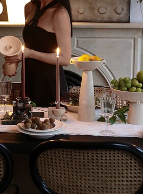 极速北欧简约法式现代割纹肌理陶瓷烛台果盘摆P件浪漫餐桌装饰酒