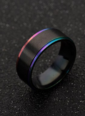 极速厂家 钛钢戒指 欧美男士钛钢饰品 七彩黑金拉.沙电镀戒指