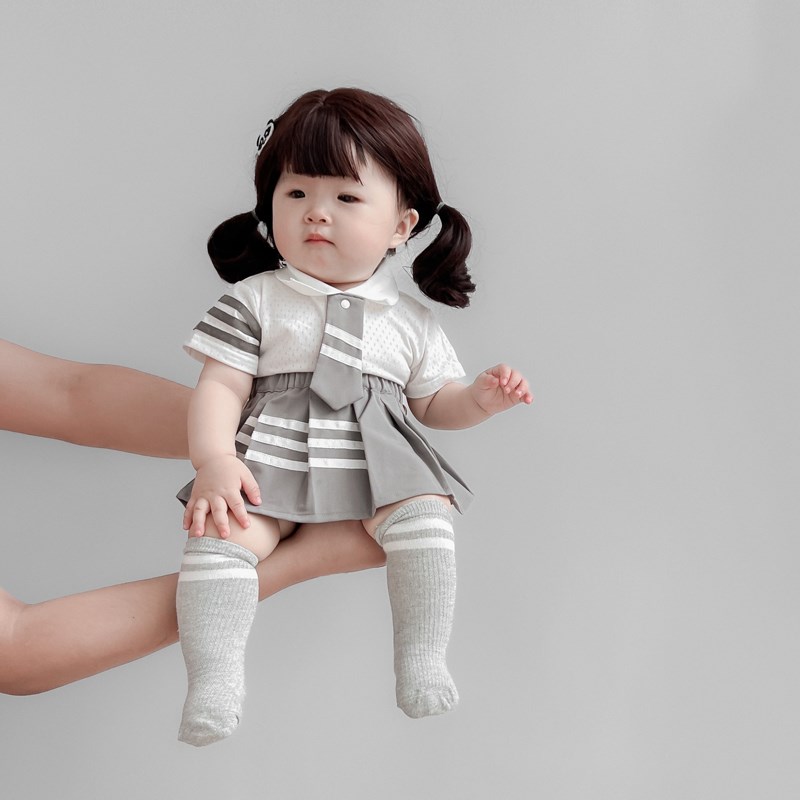 极速2024夏季i款婴幼儿jk制服短袖连体哈衣女宝宝学院风百褶裙两