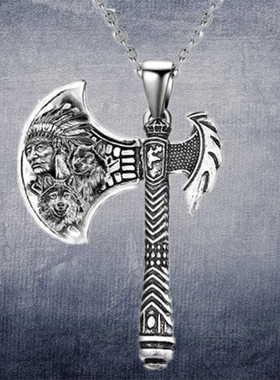 极速Fashion Men Axe Necklace CarvinFg Necklace Animal Jewelr