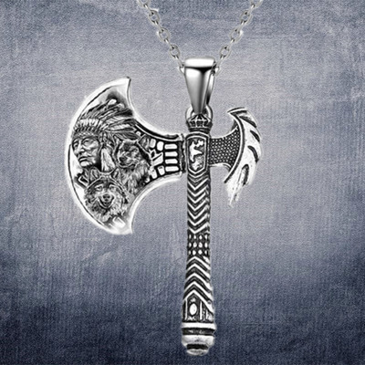 极速Fashion Men Axe Necklace CarvinFg Necklace Animal Jewelr