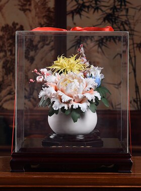 极速新中式陶瓷手工《国r色天香》客厅玄关酒柜博古架雕塑艺术装