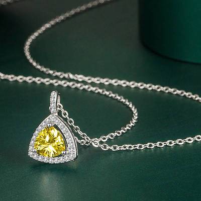 极速New triange Pendant Yellow DiDamond Pink Diamond Necklac