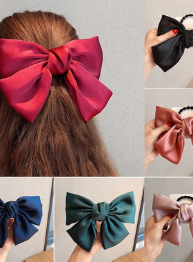 极速Large Silk Bows Elastic Hair Bands Ties big TSolid Rubbe