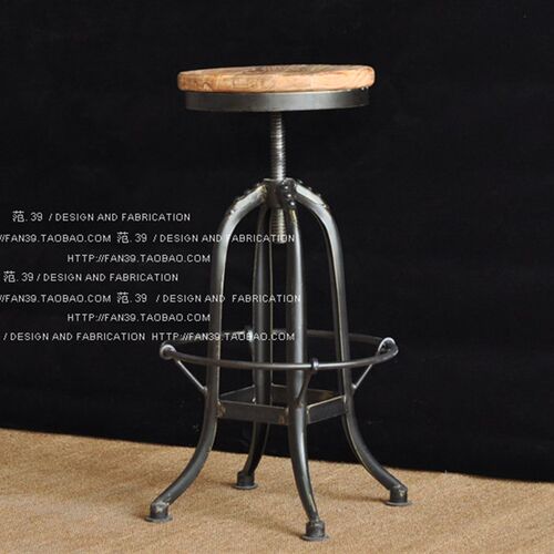 新品美式铁艺吧台椅子吧台凳实木高脚凳升降时尚转椅W简约复古酒
