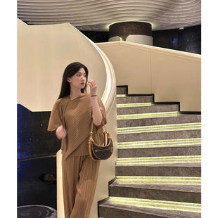 新款夏季高级感美拉德不规则披肩上衣长裤时尚套装潮