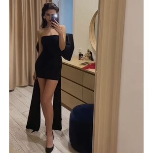 现货】赫拉小姐黑色收腰显瘦抹胸短款气质连衣裙轻礼服立体蝴蝶结