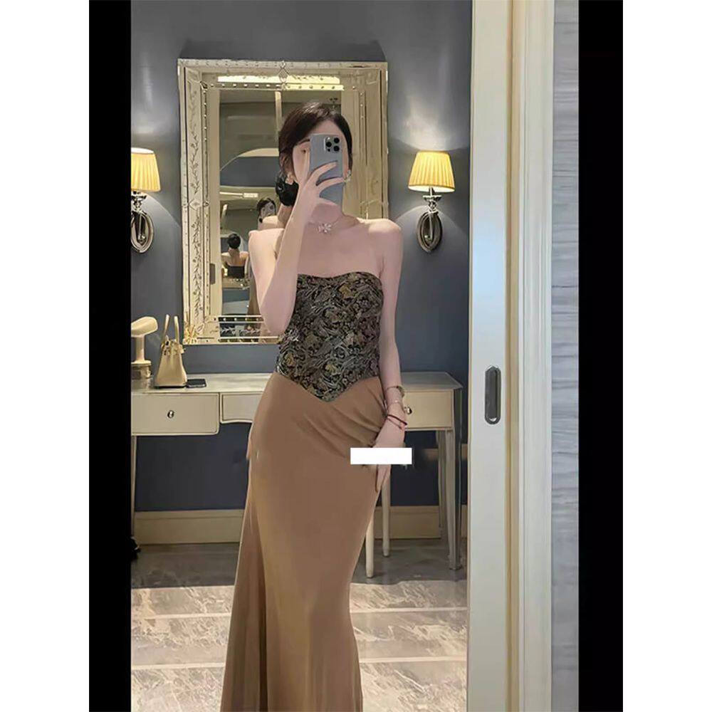 复古小众不规则抹胸上衣女设计感别致半身裙性感时尚气质套装女