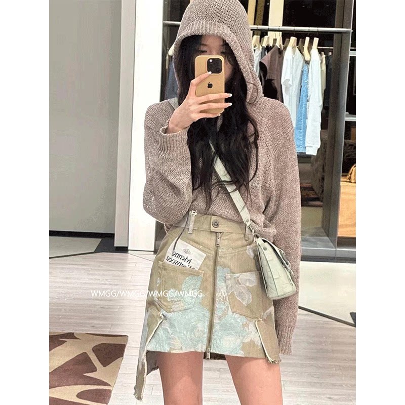 秋冬穿搭套装2024新款韩风连帽毛衣高级感半身裙盐系炸街两件套装