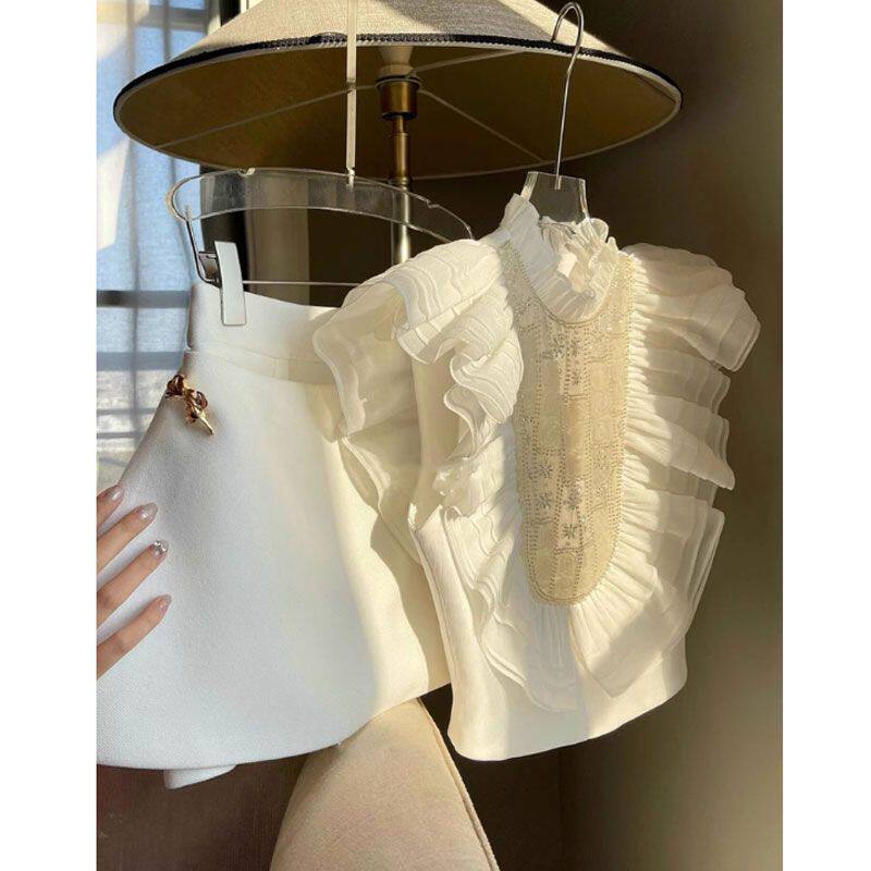 今年流行漂亮套装裙2025年夏季小个子木耳边chic衬衫高级感两件套