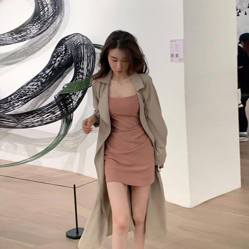 翻领风衣别致系带收腰韩版中长款高级感气质流行大衣