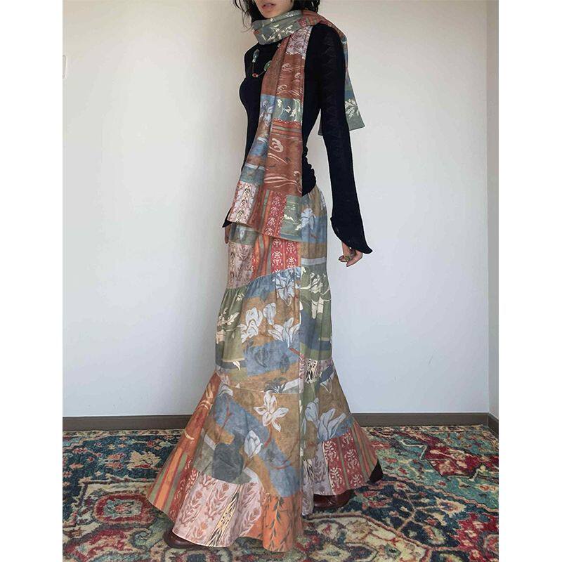 菱格几何针织两种穿法百搭打底复古拼接图样半身裙套装