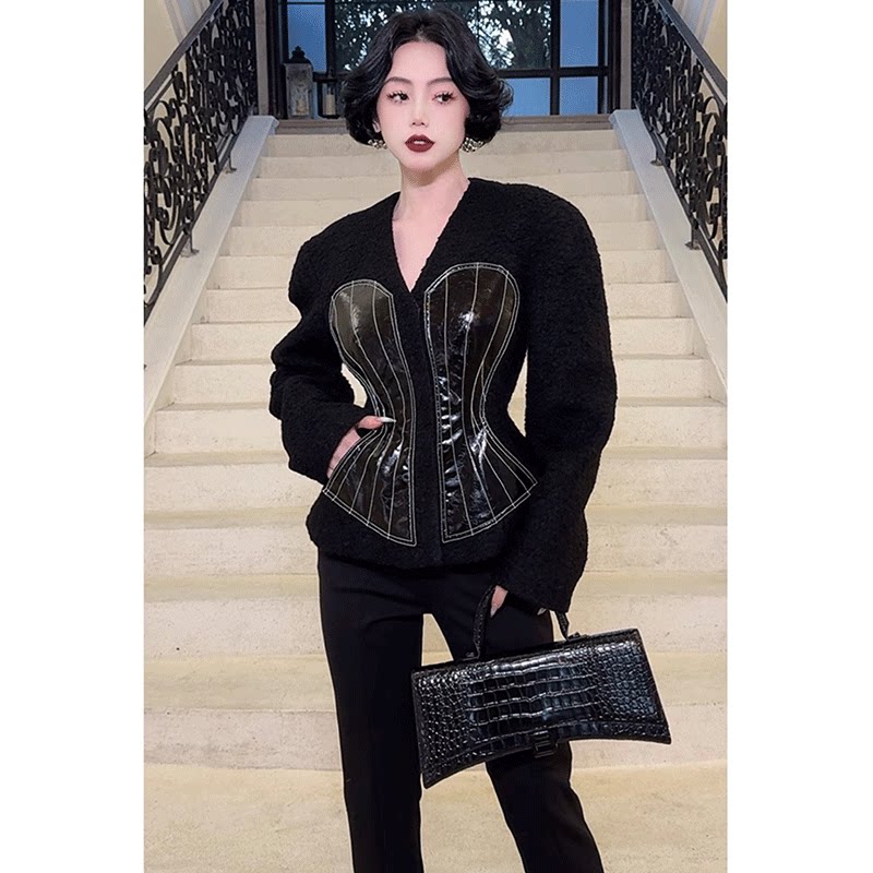 2024秋冬新款 羊羔毛外套女冬季2024新款小个子收腰短款上衣