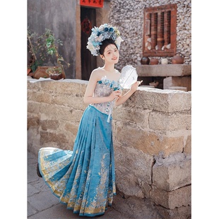 新中式女装国风小个子蓝色马面裙上衣混搭套装汉服2025春夏新款