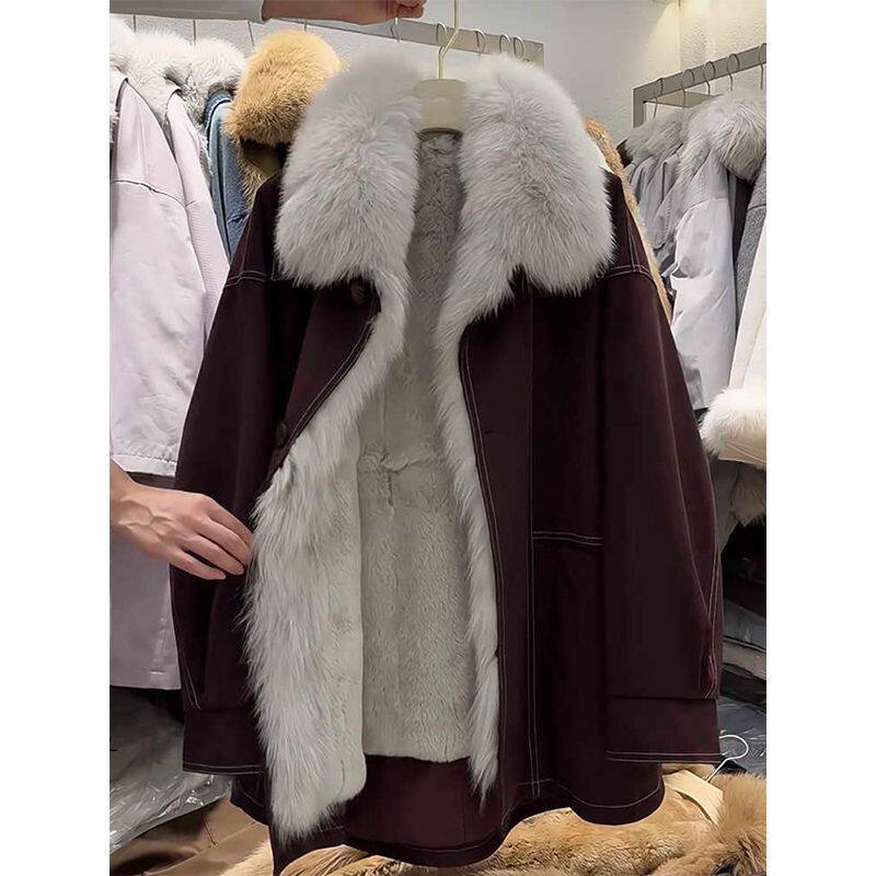 高级感富家千金中长款外套女冬季保暖时髦百搭慵懒风宽松大衣