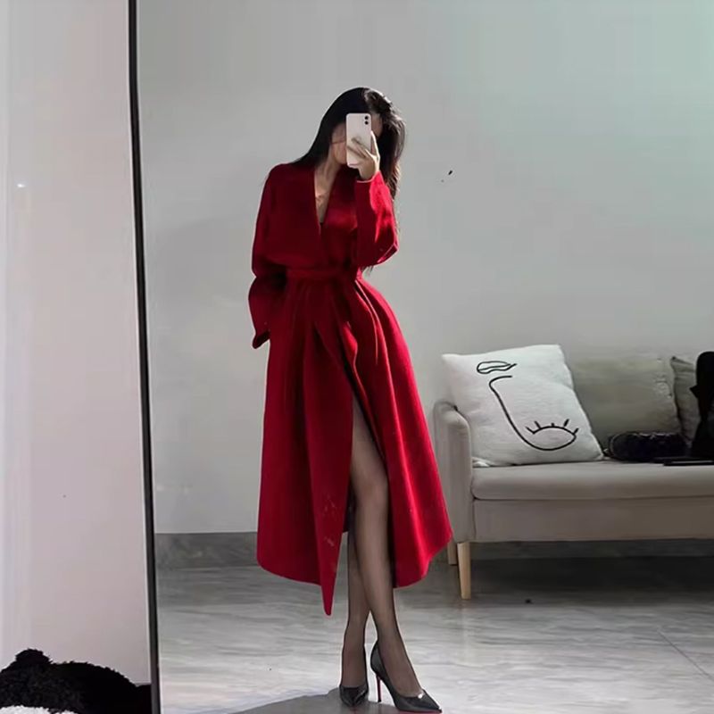 超好看复古红色双面毛呢