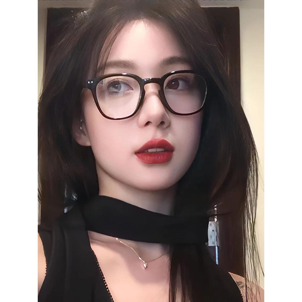 品牌适合方圆脸素颜神器防蓝光黑框眼镜女款方形平光镜显脸小近视