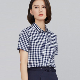 衬衫 胖mm大码 独特超好看 上衣蓝色格子小个子韩系又a又飒 女装