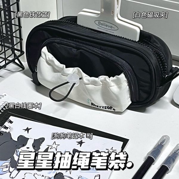 同款暗夜抽绳ins黑笔袋星星双层大容量书高小红文具袋颜值铅笔盒