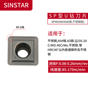 U钻刀片快速钻暴力钻SPMG060204刀粒数控喷水钻头四方形不锈钢用