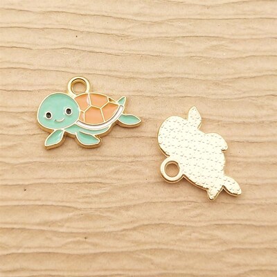 新品10pcs Enamel Sea Turtle Charm for Jewelry Making YSuppli