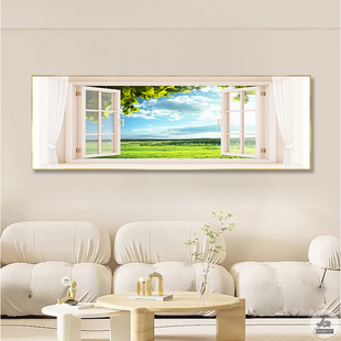 极速横版客厅装饰画假窗户海洋风景F画卧室牀头墙画背景墙挂画大