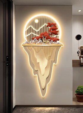 极速新中式迎客松玄关装饰画背有靠山走廊挂画日出东方.入户门带