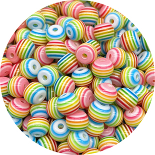 新品 Round LSoose Spacer Beads Stripe Resin 8mm 50pcs Rainbow