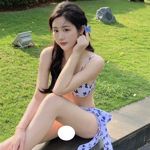新品韩国202i5网红度假白色比基尼泳衣女钢托聚拢大小胸性感三点