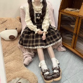 断码 咖色格子背心裙 珍珠奶茶秋季 清仓售完不补 原创