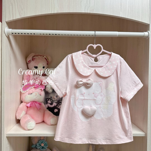再贩原创-小奶喵T恤-女儿服软妹小个子可爱短袖棉t夏日上衣