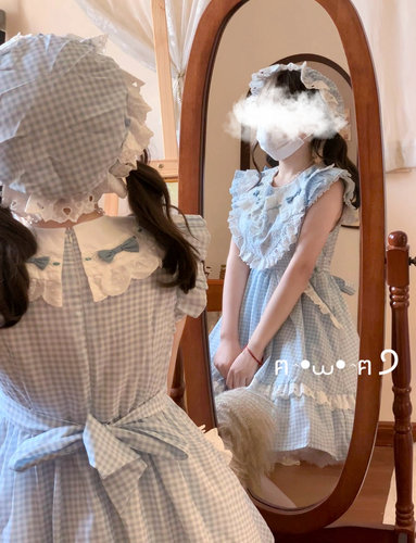 再贩-天使小熊-原创小飞袖格子软妹连衣裙可爱小个子显高夏款